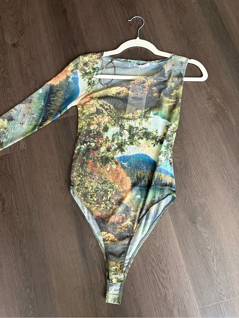 Zara One Side Long Sleeve Mesh Bodysuit